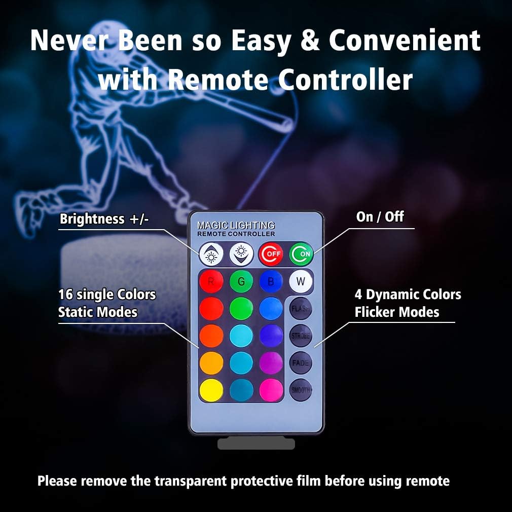 Baseball Man 3D Lamp Night Light with Remote & Touch Control,Multiple Colour Brightness Adjusted Batteries Powered Gifts for Boys Girls (Baseball Man-2) - Image 6