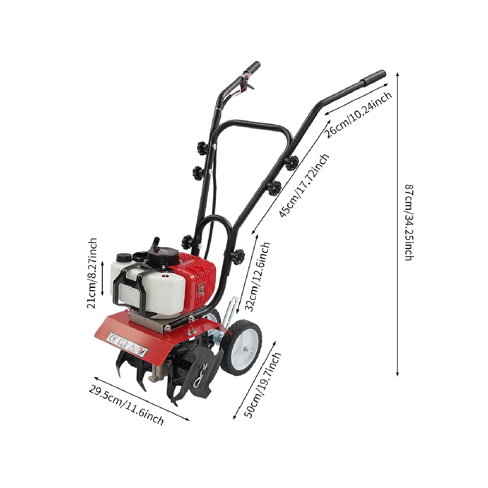 1900W Benzin Garten Kultivator 52cc 2-Takt Motorhacke 30cm Arbeitsbreite