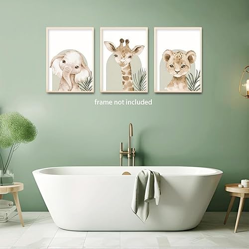 Miniatura 2 de HNNXAR Póster de pared para cuarto de bebé, juego de 3 cuadros para habitación de bebés, niños y niñas, decoración de pared, selva, safari, león,