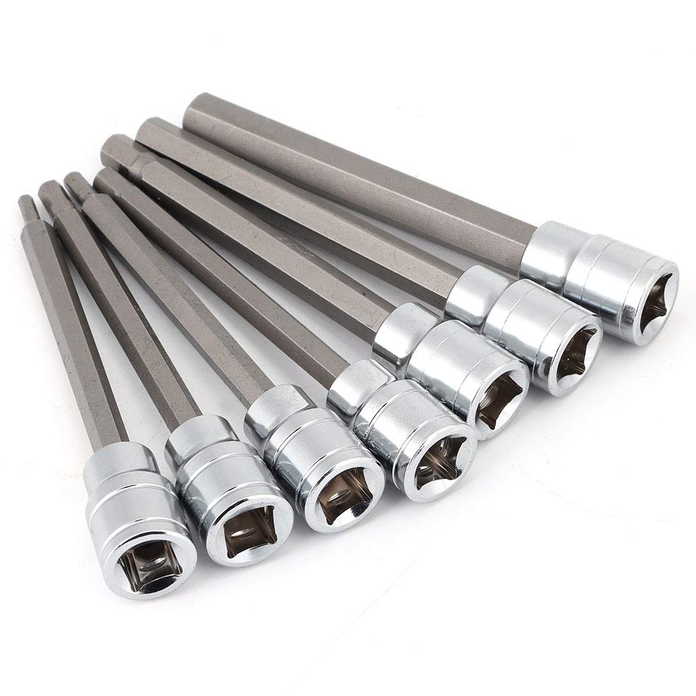 7 pezzi/Set di Chiavi a Bussola Esagonali, Set di punte esagonali, bussola esagonale di precisione durevole con lunghezza extra 110 mm, con attacco 3/4/5/6/7/8/10 mm