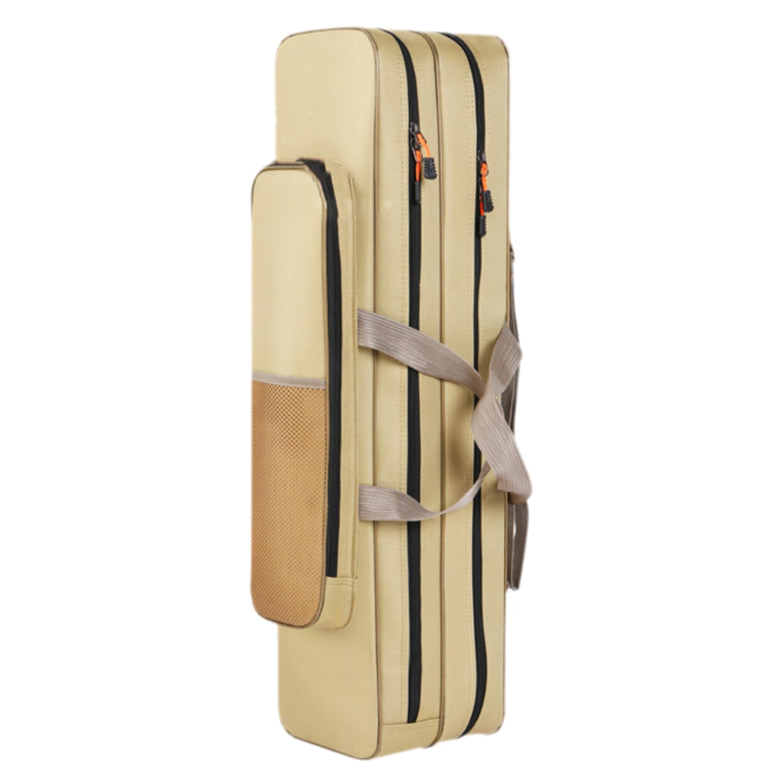 Borsa porta canna da pesca, borsa a 2 strati per pesca all'aperto, organizer multifunzionale per attrezzi da pesca, grande capacità, Beige e giallo , 80*19*18cm