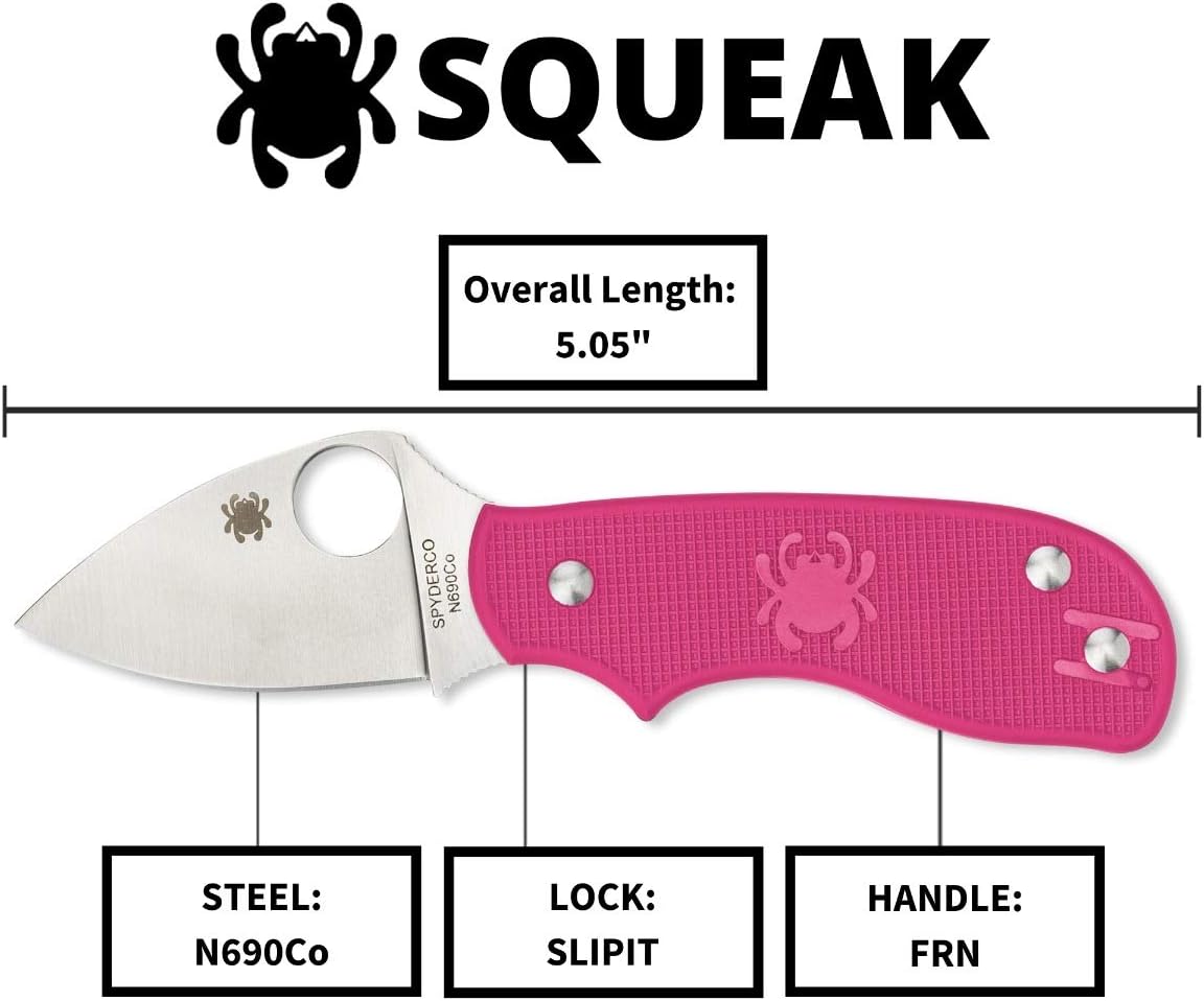 Spyderco Squeak Non-Locking Knife with 2.00" N690Co Stainless Steel Blade and Lighweight Pink FRN Handle - PlainEdge - C154PPN