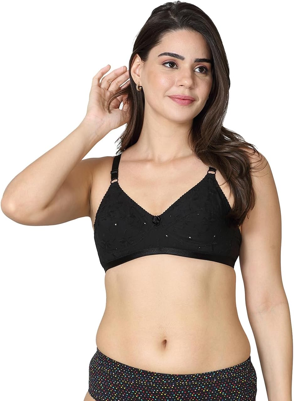 Vstar Women's Cotton Non-Padded Wire Free Everyday Bra Black