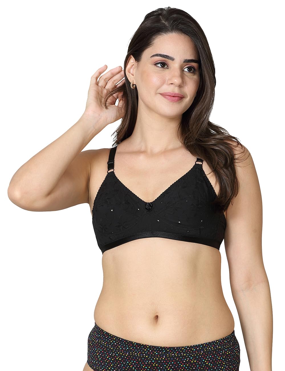 Vstar Women's Cotton Non-Padded Wire Free Everyday Bra Black