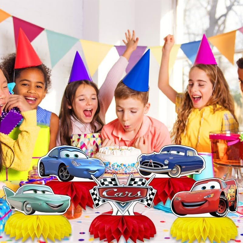 8 Pcs Car-Themed Cartoon Party Decorations, Cute 3D Birthday Table Decorations, Honeycomb Centerpieces, Perfect for Birthday Parties, Themed Parties, Holiday Celebrations, and Other Occasions