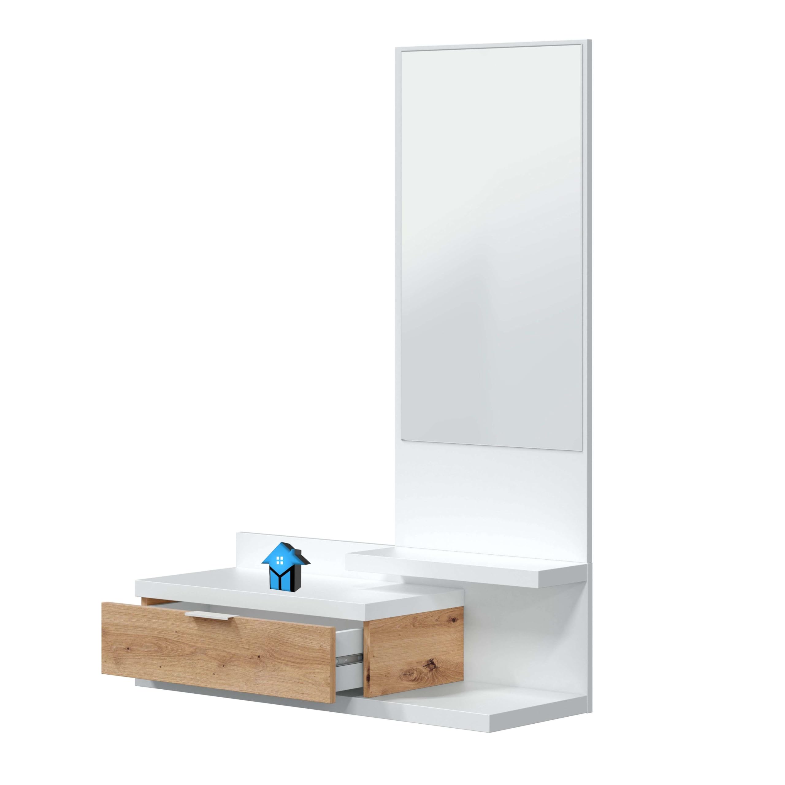 Miroytengo Mueble de Entrada Recibidor Suspendido Dahlia con Espejo en Roble Nodi y Blanco Artik Melamina 81 cm