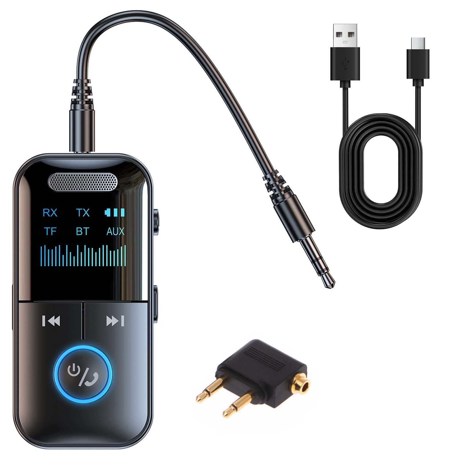 Colexy Adapter Bluetooth 2 w 1 Odbiornik i nadajnik, Bluetooth 5.3 do TV/samochodu/samolotu, podwójne parowanie, gniazdo 3.5mm, do 12 godzin użytkowania