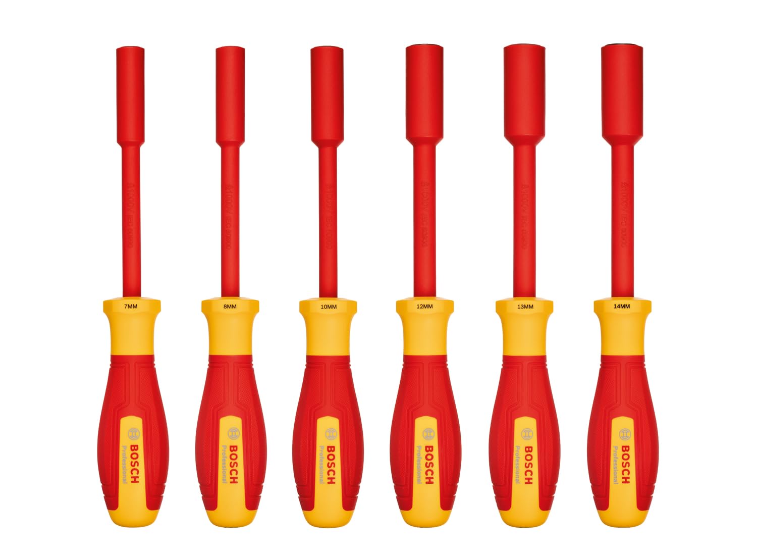 Bosch Professional juego de llaves de vaso VDE de 6 piezas (7-14 mm, certificadas hasta 1000 V)