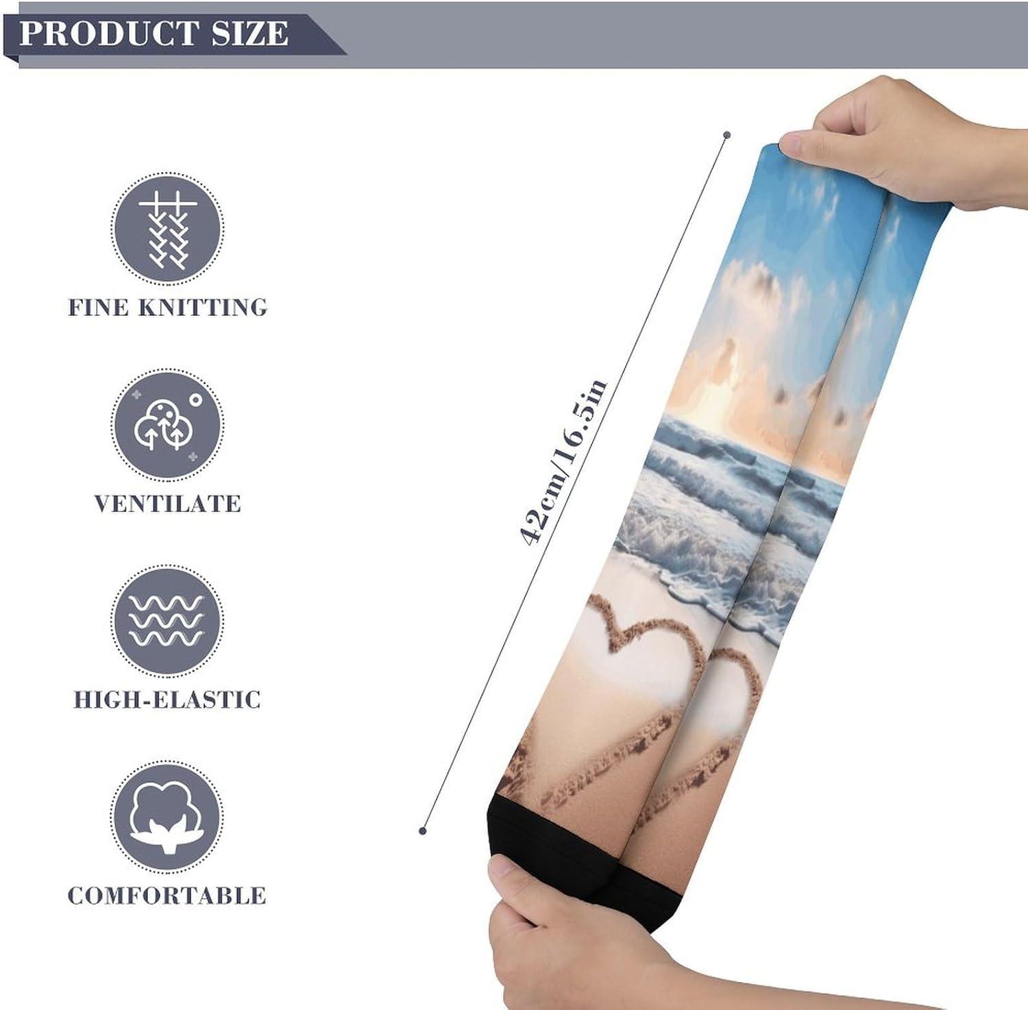 Heart Shape Romantic Beach Mid-Calf Socks Women Warm Knee High Socks Cozy Hiking Skiing Soft Boot Mid Calf Stocking Unisex
