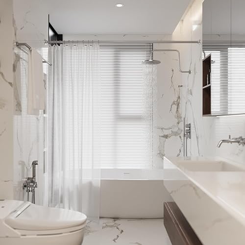 Miniatura 2 de Naiture 60" Heavy-Duty Straight Shower Curtain Rod, Rustproof Stainless Steel Shower Rod with Mounting Flanges, Permanent Wall Mount, Used for