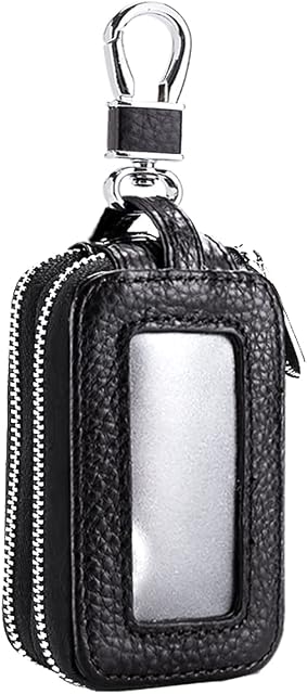 NA Leather Key case Keychain Wallet Holder Double Layer with Zipper Case for Men Women(Black)