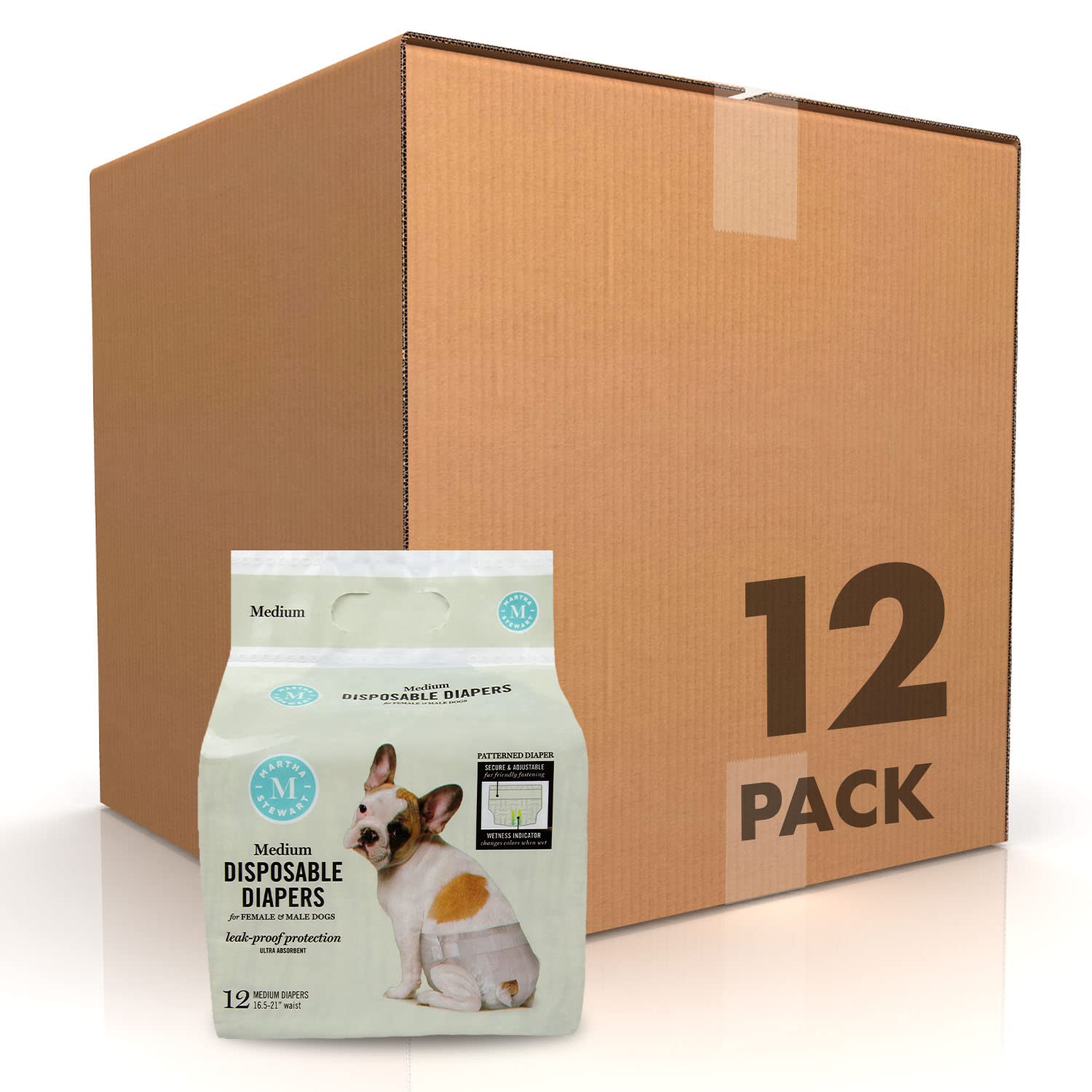 MARTHA STEWARTPets Female Dog Diapers | Disposable Female Dog Diapers Size Medium 16.5"-21" Waist | 144 Count Disposable Dog Diapers, Leakproof and Absorbent Female Dog Diapers for Medium Dogs