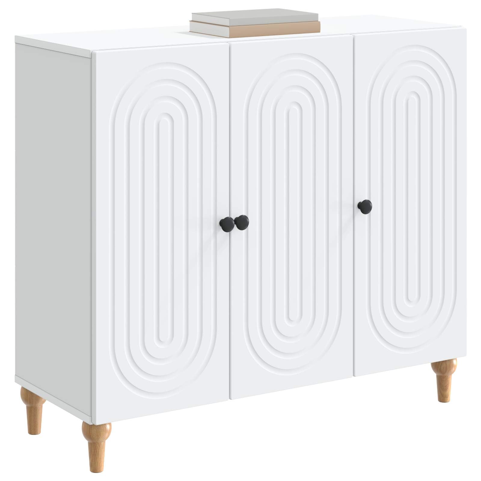 Biały kredens 89 x 34,5 x 80 cm, materiał drewnopochodny z 3 drzwiami, 2 półki, nowoczesny design, miejsce do przechowywania, uniwersalny do kuchni, salonu, biura, jadalni, korytarza, trwały