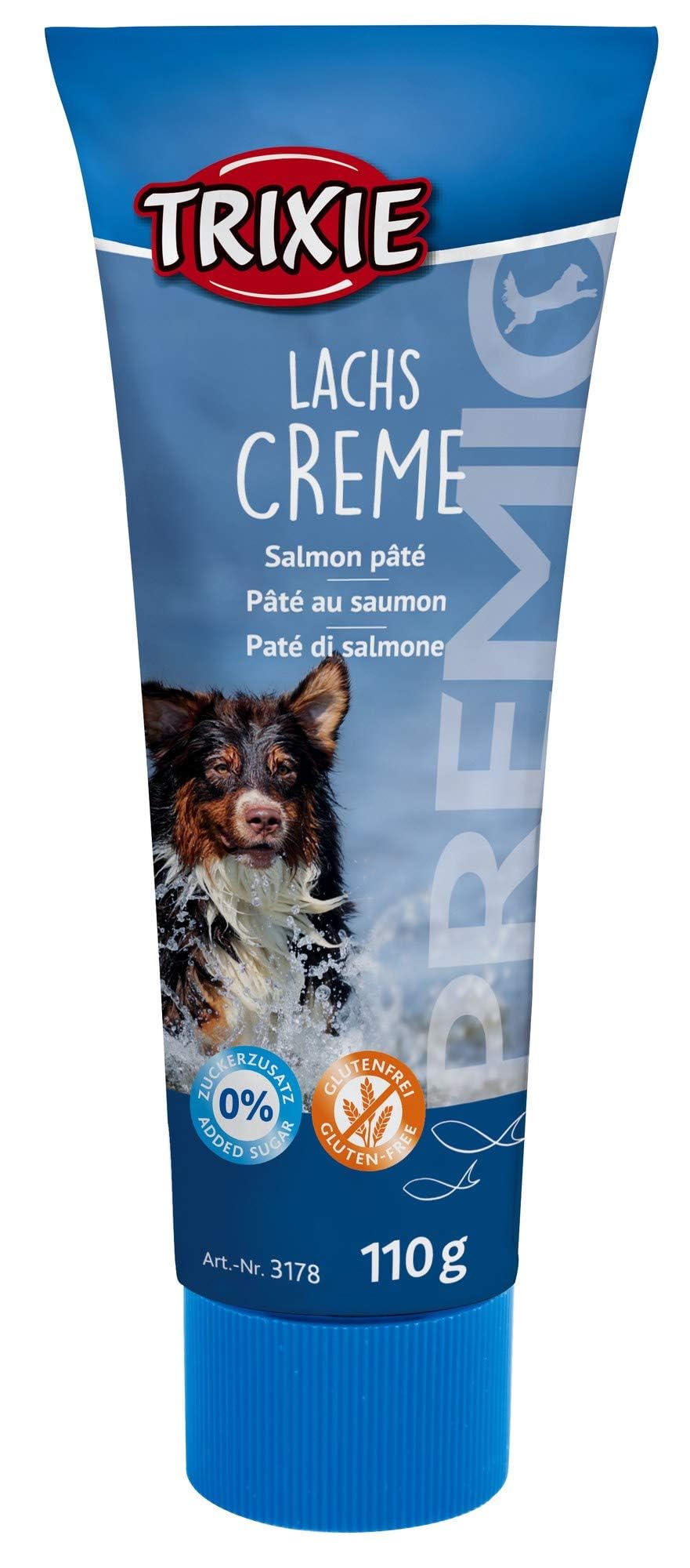 TRIXIE Hundeleckerli PREMIO Hunde-Lachscreme 110g - Premium Leckerlis für Hunde glutenfrei - ohne Getreide & Zucker, schmackhafte Belohnung für Training & Zuhause - 3178-1