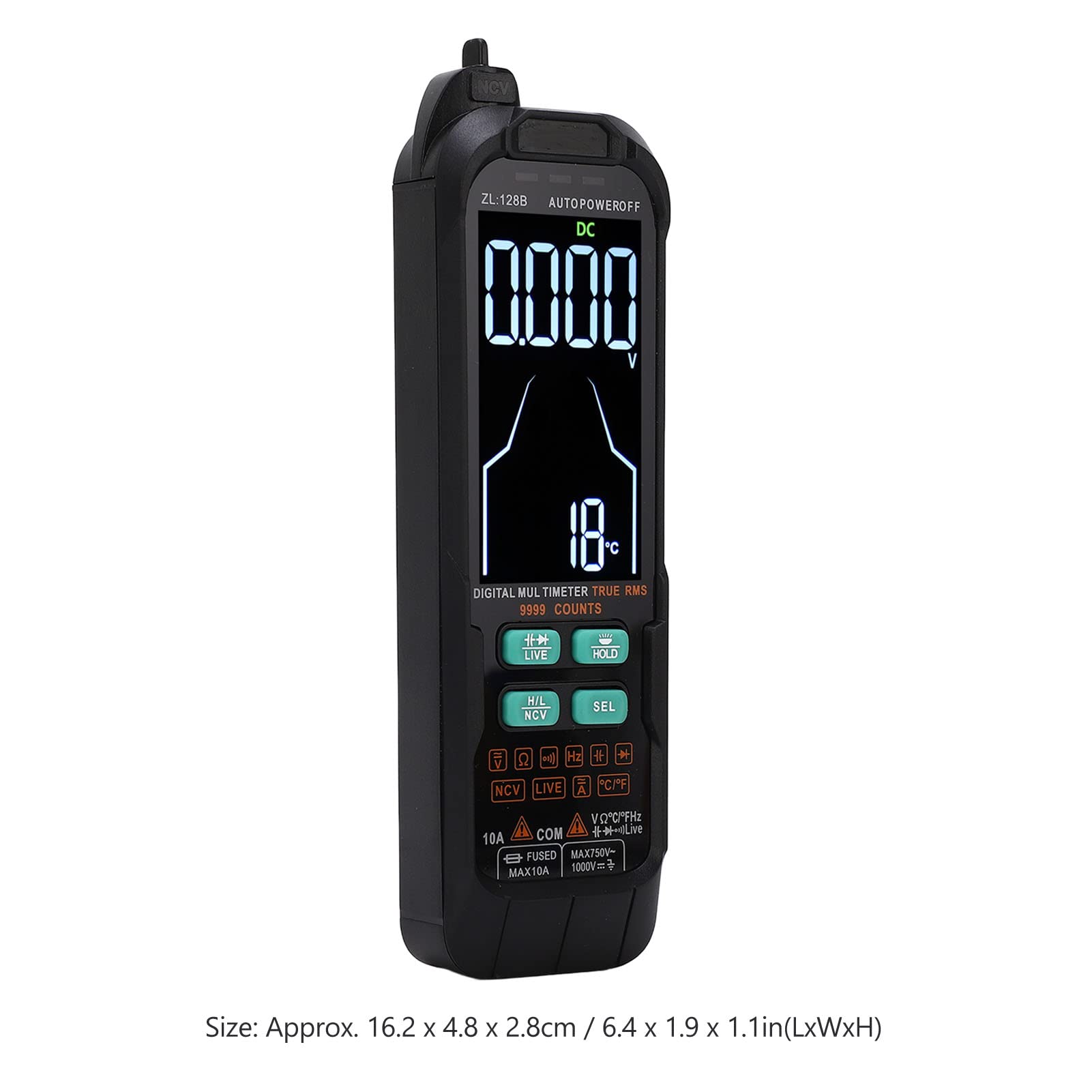 Digitales Multimeter, tragbar, großer Bildschirm mit Hintergrundbeleuchtung, 1000 mAh, Strom- und Spannungsmesser, 0–1000 V, automatischer Bereich, sichere schnelle Messung für