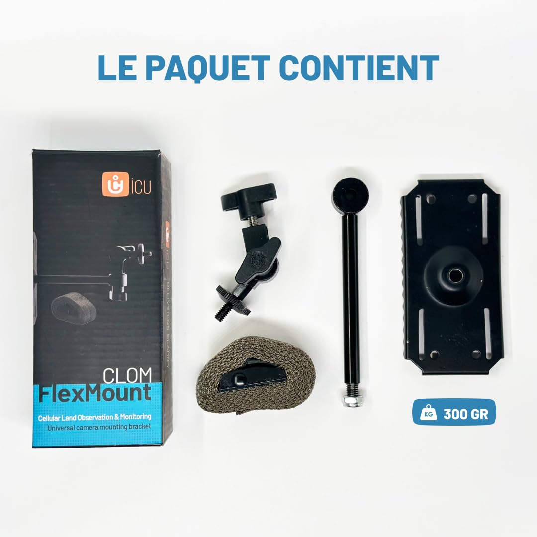 ICU CLOM FlexMount - Support pour caméras de surveillance, support universel flexible, filetage 1/4 pouce, compatible avec les caméras de surveillance et les panneaux solaires ICU CLOM SolarCell