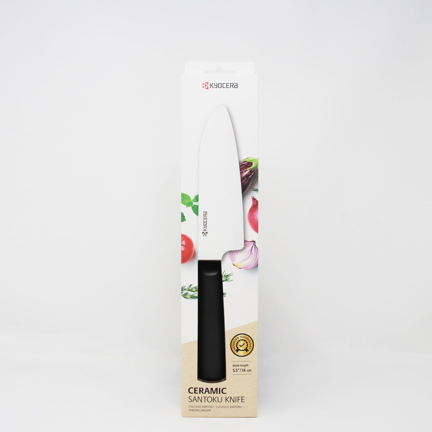 Kyocera INNOVATIONwhite 5.5" Ceramic Santoku Knife - White Z212 Blade with Non-Slip Black Handle