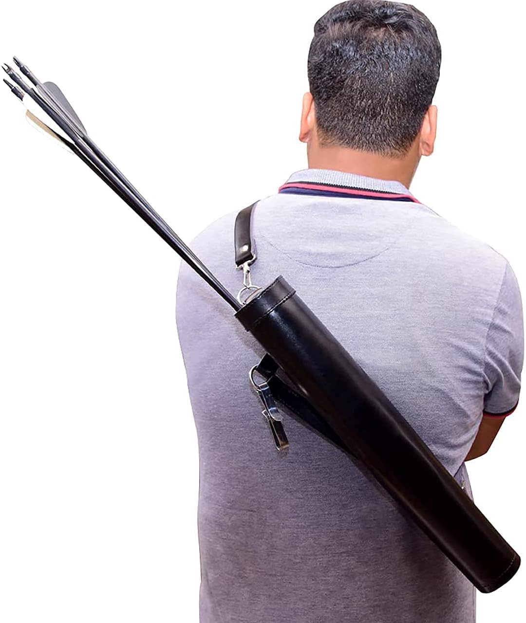 Club Corp Archery Traditional Shoulder Back Quiver Genuine Cow Hide Leather Arrow Holder Youth and Adults Adjustable Quivers for Bow Hunting & Archery Sports (Black) : Sports & Outdoors