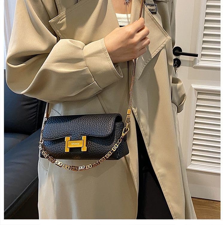 Women's Fashion Luxury PU Leather Crossbody Bag, Small Flap Shoulder Purse with Gold Chain Strap, 7.8x3.9x2.7 Inches - Image 4
