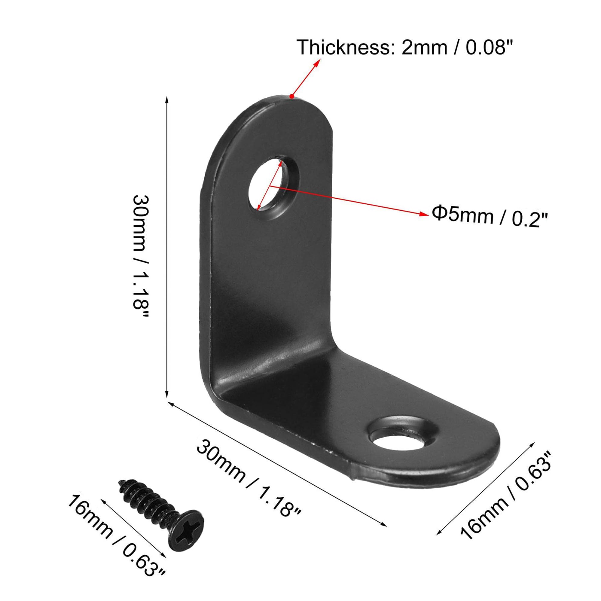 TA-VIGOR 10 Pcs 90 Degree Corner Brace Angle Brackets 30mm x 30mm x 16mm, Black L Shaped Metal Brackets with Screws - Image 2