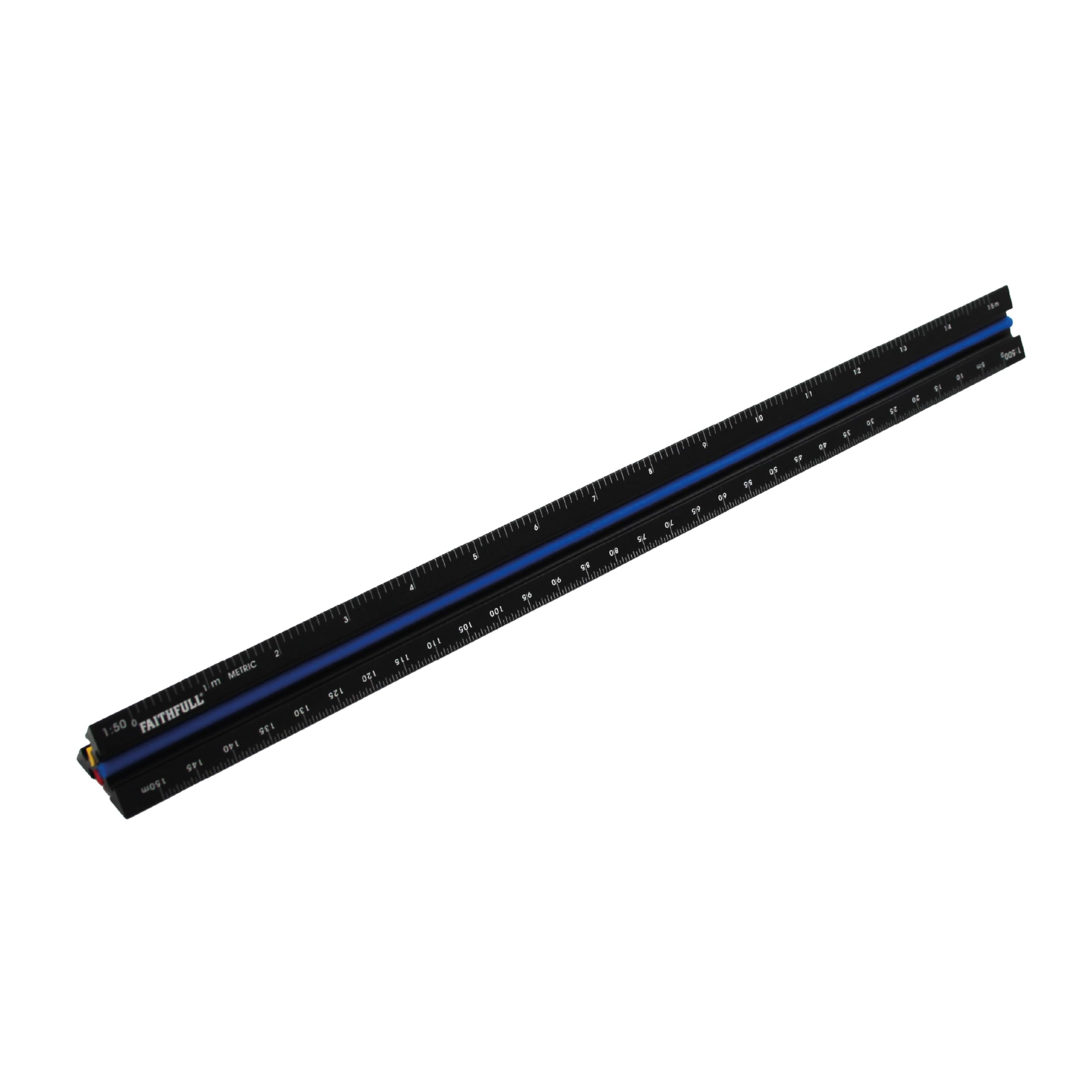 Faithfull Black Aluminium Triscale Architech Rule - 6 Scales 1:5, 1:10, 1:50, 1:100, 1:200, 1:500 - Silver
