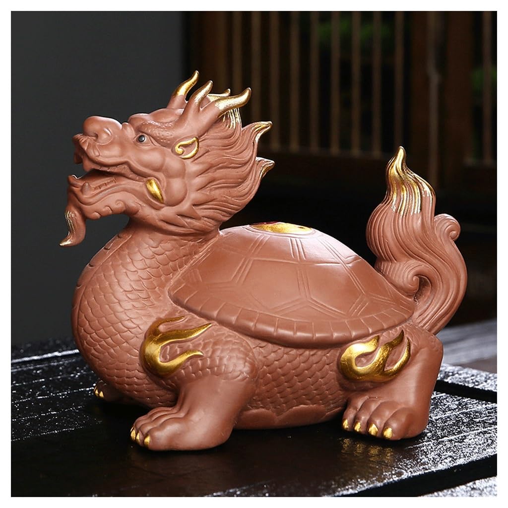 ENGENDER Kung Fu Tea Pet Purple Sand Dragon Turtle Tea Pet, Classic Ornaments, Home Table, Zen Ceremony Accessories(B)