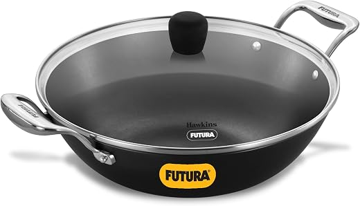 Hawkins 4 Litre Futura Slim Cast Iron Kadhai | Induction &amp; Gas Compatible | Ideal for Deep Frying &amp; Curries | with Glass L...