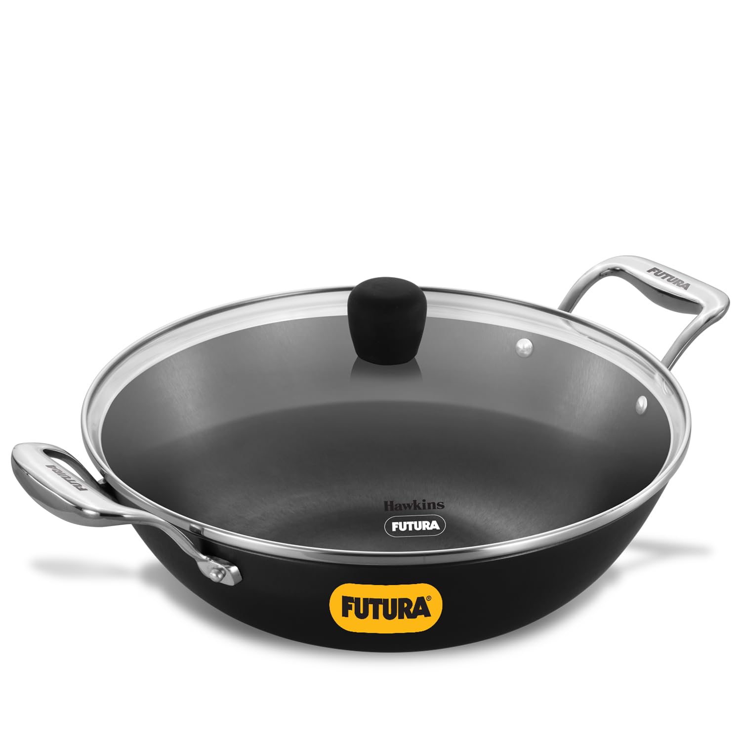 Hawkins 4 Litre Futura Slim Cast Iron Kadhai | Induction & Gas Compatible | Ideal for Deep Frying & Curries | with Glass L