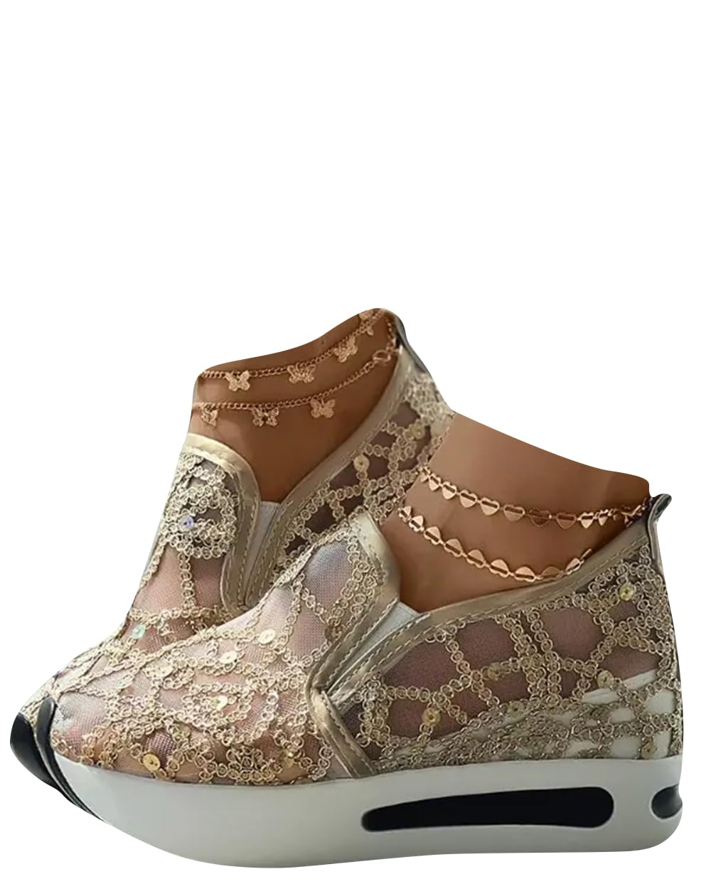 JUUCWOUT Sequins Lace-up Muffin Sneakers