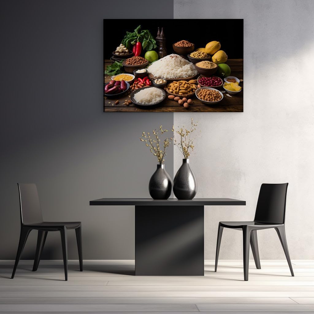 Canvas for Living room. A Feast of Natural Abundance - Discover the Rich Tapestry of Foods Gracing the Wooden Table's Bounty, 27 x 18 inch Canvas Wall Art - Modern Home Decor