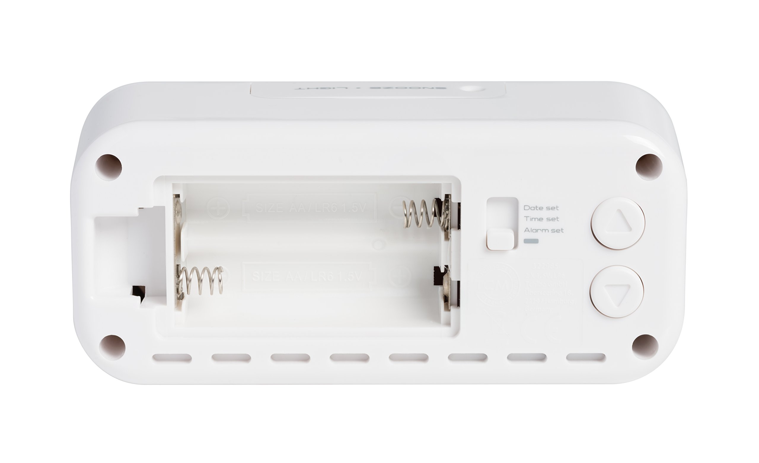 Bresser MyTime Amber Réveil Radio-piloté DCF Avec Rétro-éclairage Ambre Utilisable En Veilleuse La Nuit, Capteur De Luminosité (Piles), Alarme, Température, Blanc, 13 x 6 x 5 cm,