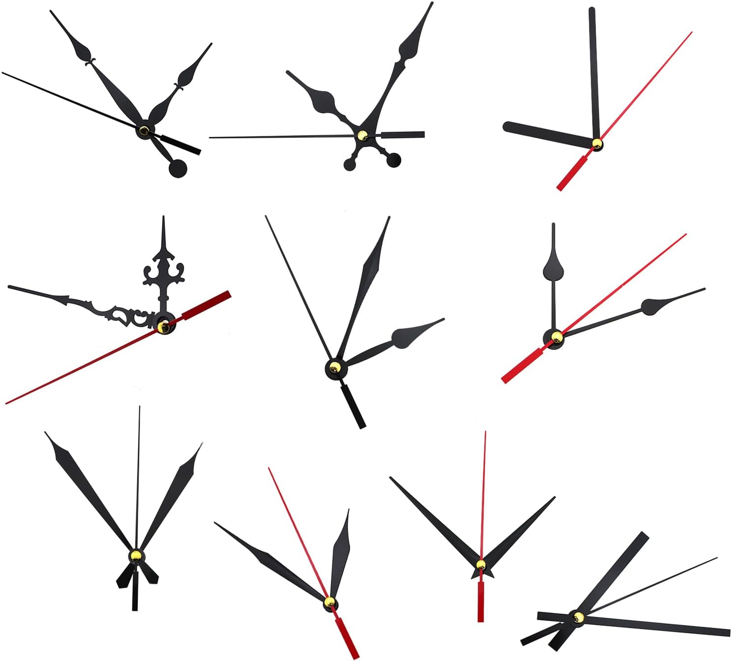 10 Sets Clock Hands Kit Wall Clock Movement Repair Parts Clock Repair DIY Movement Parts 10 Sizes Boxed Mechanical Movement Aluminum Wall Clock Manual Replacement Parts for 10-12" Clocks Black