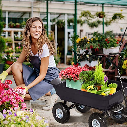 Giantex Dump Cart Garden Dumper 660 Lbs W/Heavy Duty Steel Frame Pneumatic Tires for Lawn Tractor Riding Mowers Yard Barrow Wagon Carrier