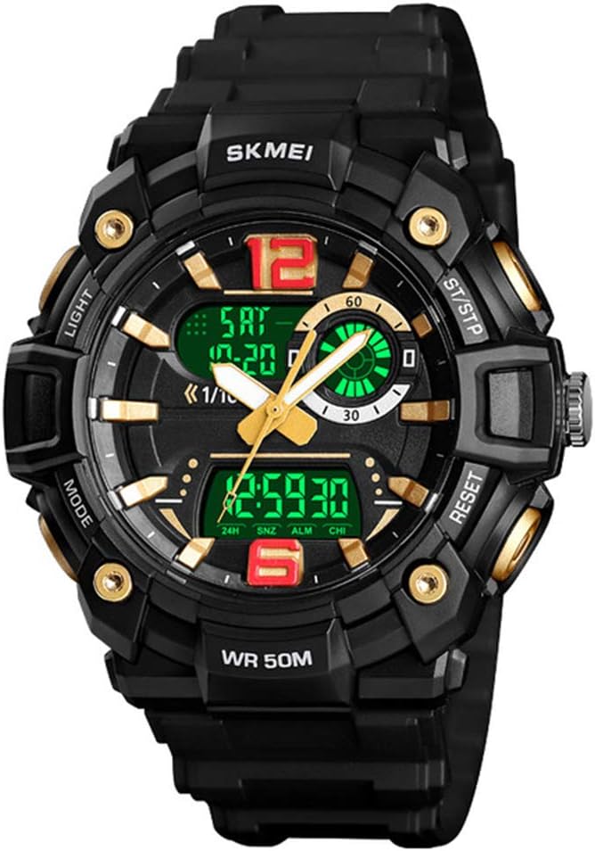MASTOP Men Multifunction Analog Digital Wrist Watch LED Display Waterproof Outdoor Sport Tactics Watch for Men (Gold)