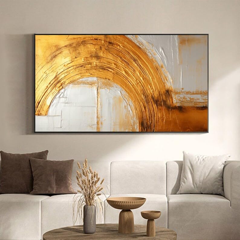 Peinture à l'huile sur toile abstraite dorée moderne pour décoration salon
