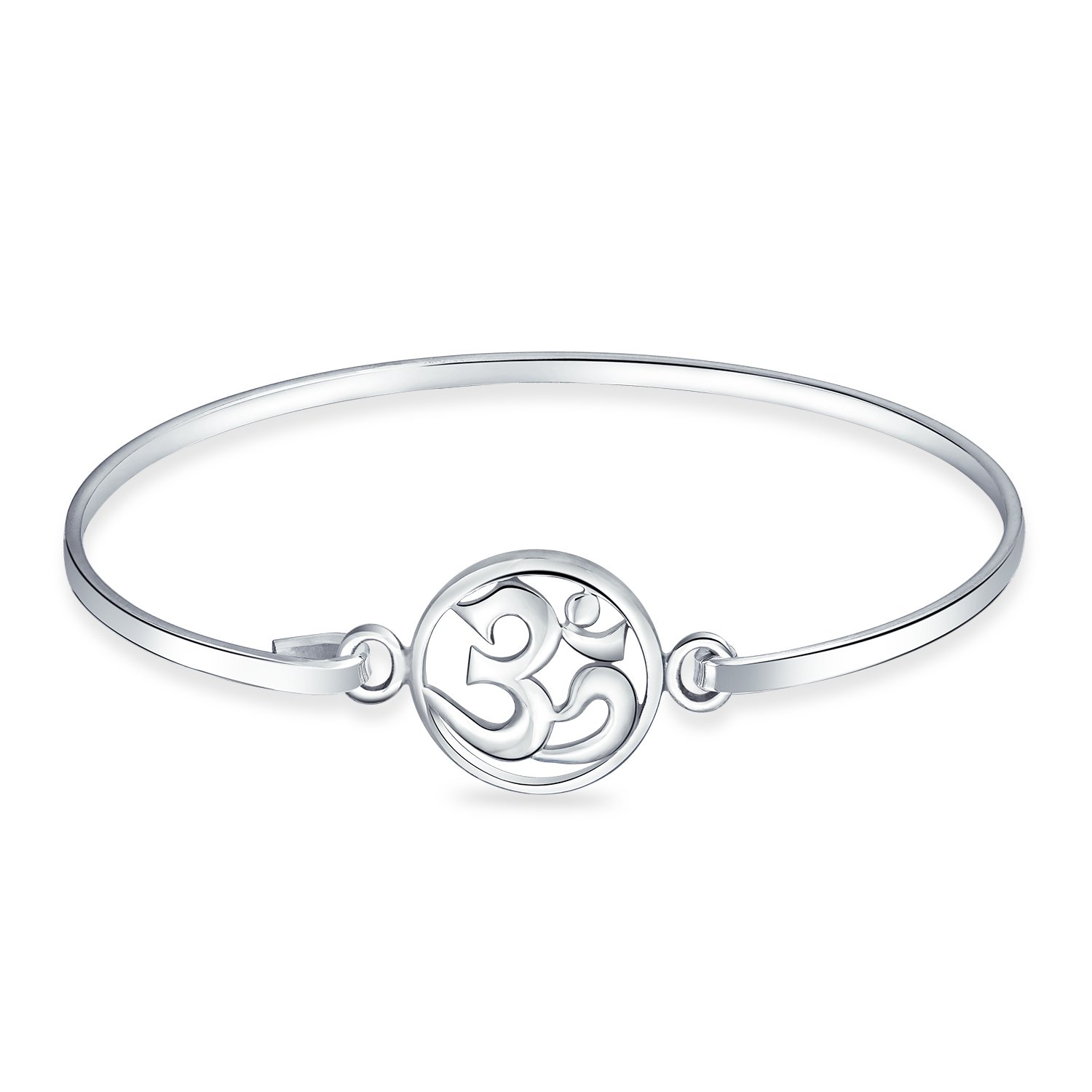 Bling Jewelry Bracciale Rigido Con Ciondolo Simbolo Aum Om Sanscrito In Argento Sterling .925 Per Donne