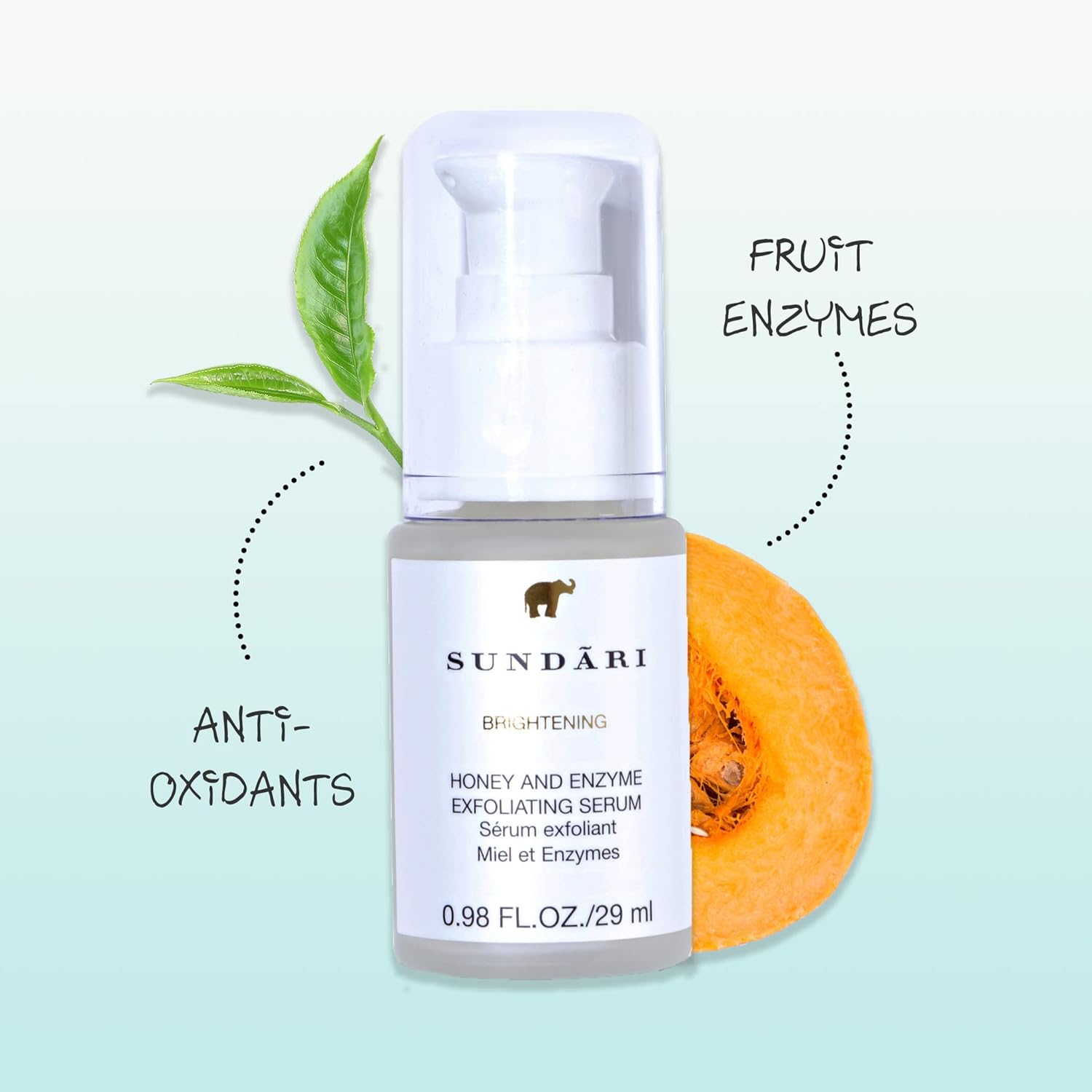 SUNDARI Honey & Enzyme Exfoliating Serum, 0.98 fl oz, Brighter Skin, Fewer Fine Lines and Wrinkles, Smoothing Botanicals, Enzymes and Fruit AHAs