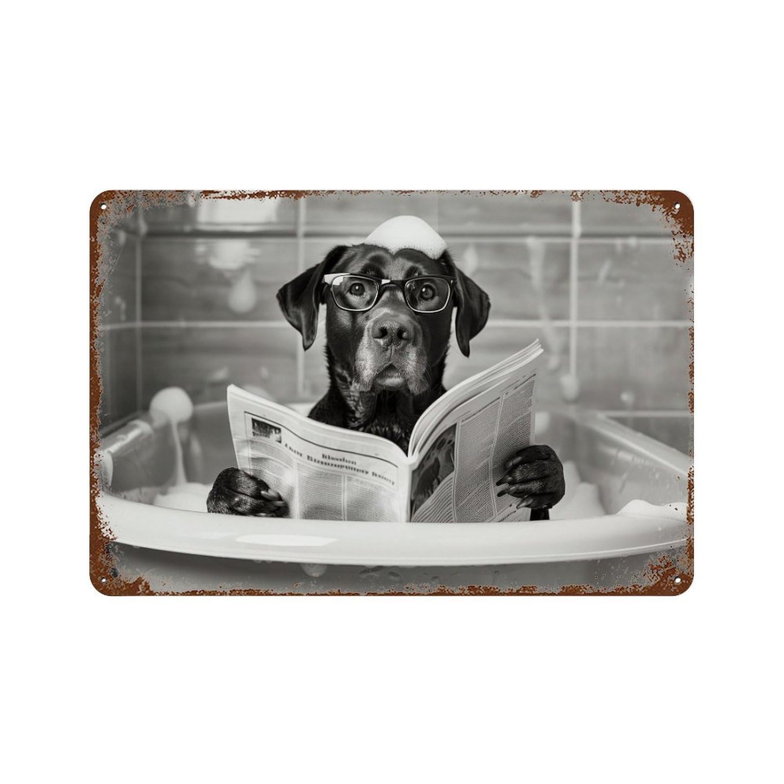 xiaoxiaoshen Black Labrador in Bathtub Print Wall Decor Art Metal Tin Poster Modern Home Decor Art Home Bar Shop Decorations Vintage Sign 20x30cm