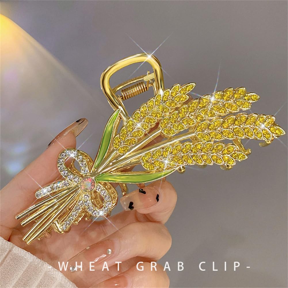 Metal Hair Claw Clips, Strong Hold Metal Hair Jaw Clips Crystal Wheat Plant Shark Claw Clips Clamp - Image 2