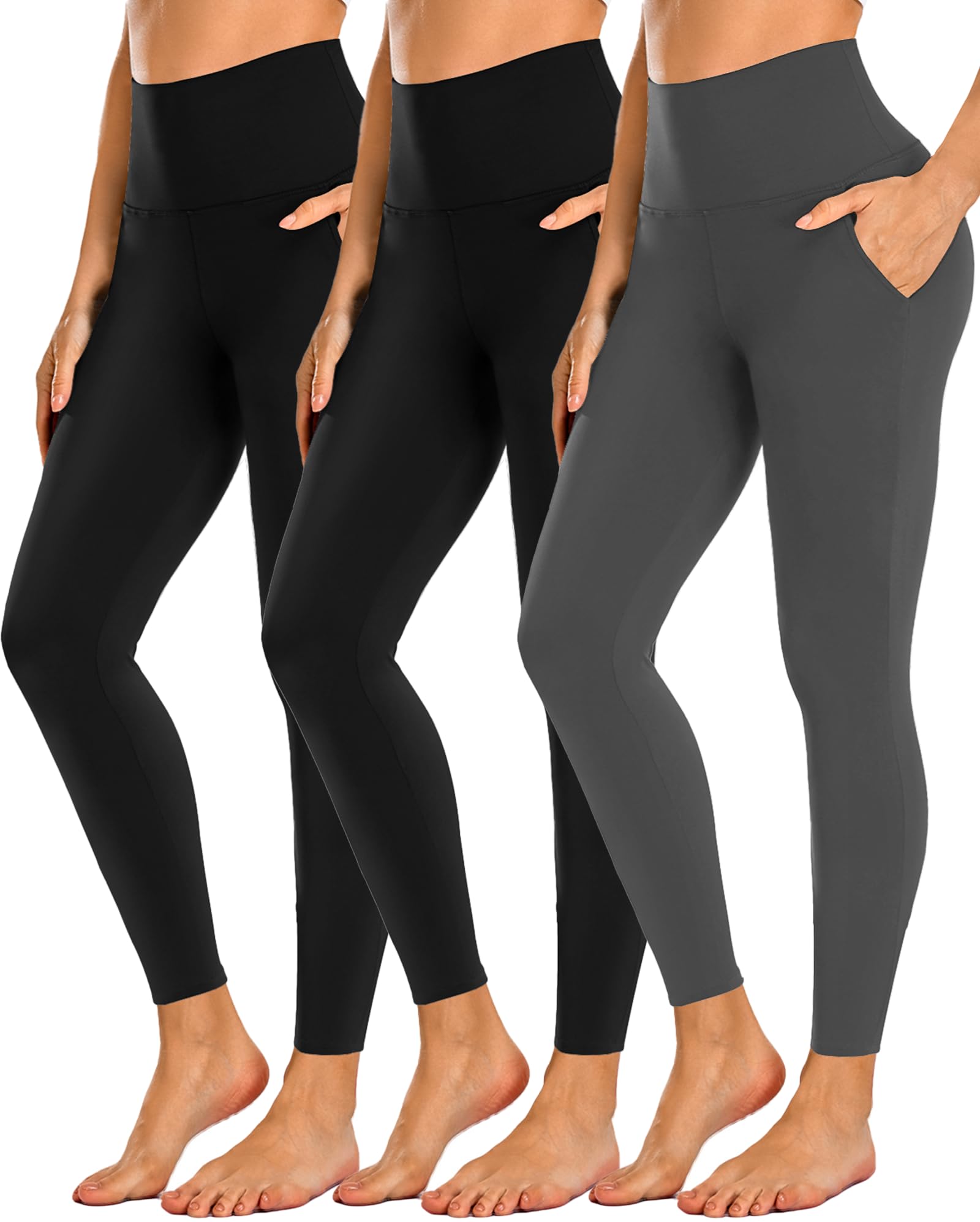 NEW YOUNG 3 Pack Leggings with Pockets for Women,High Waisted Tummy Control Workout Yoga Pants