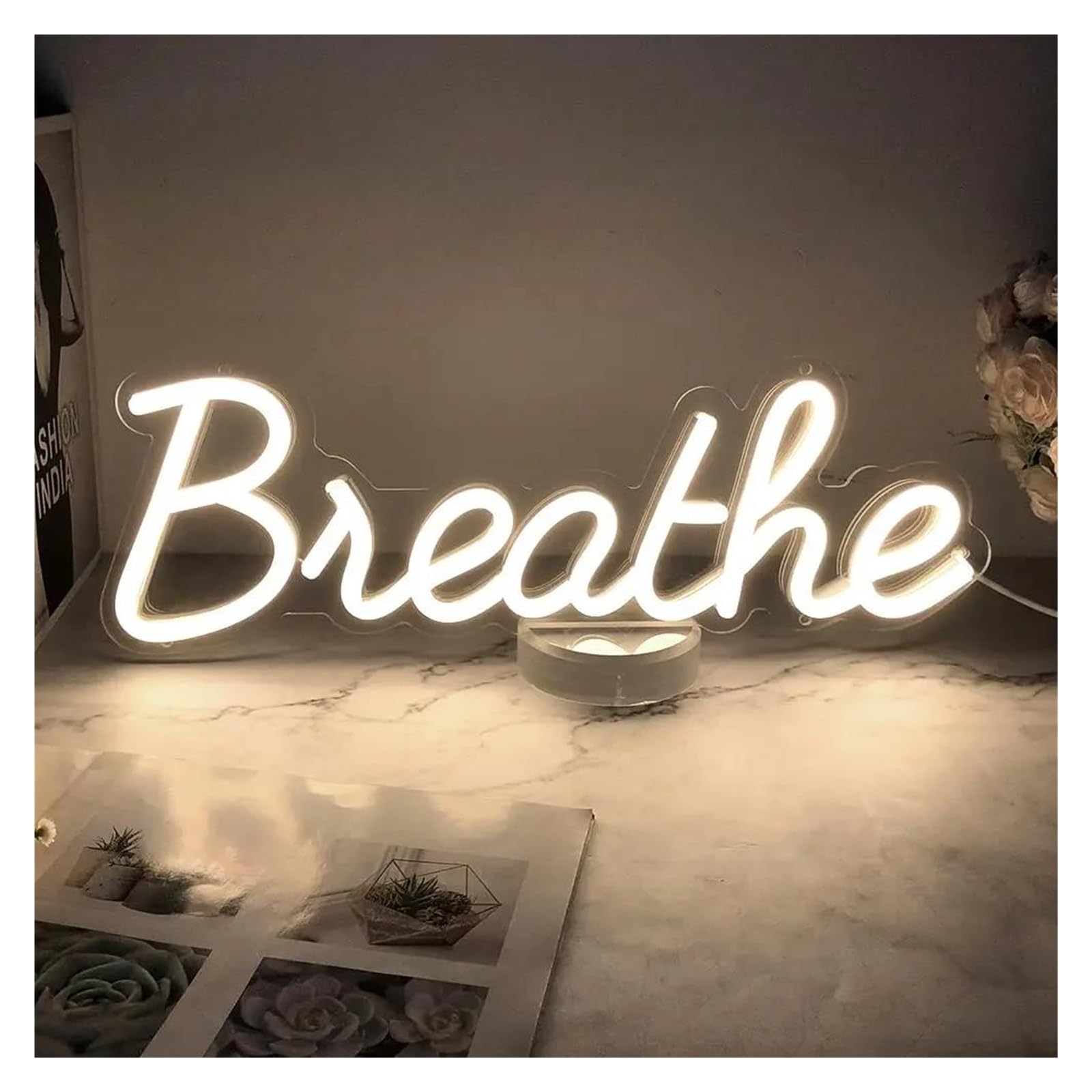 RONGCH Hanging Art Signs Breathe Neon Sign Dimmer Switch for Home, Yoga Studio Readingroom, Lounge Wall Decoration 43x14cm