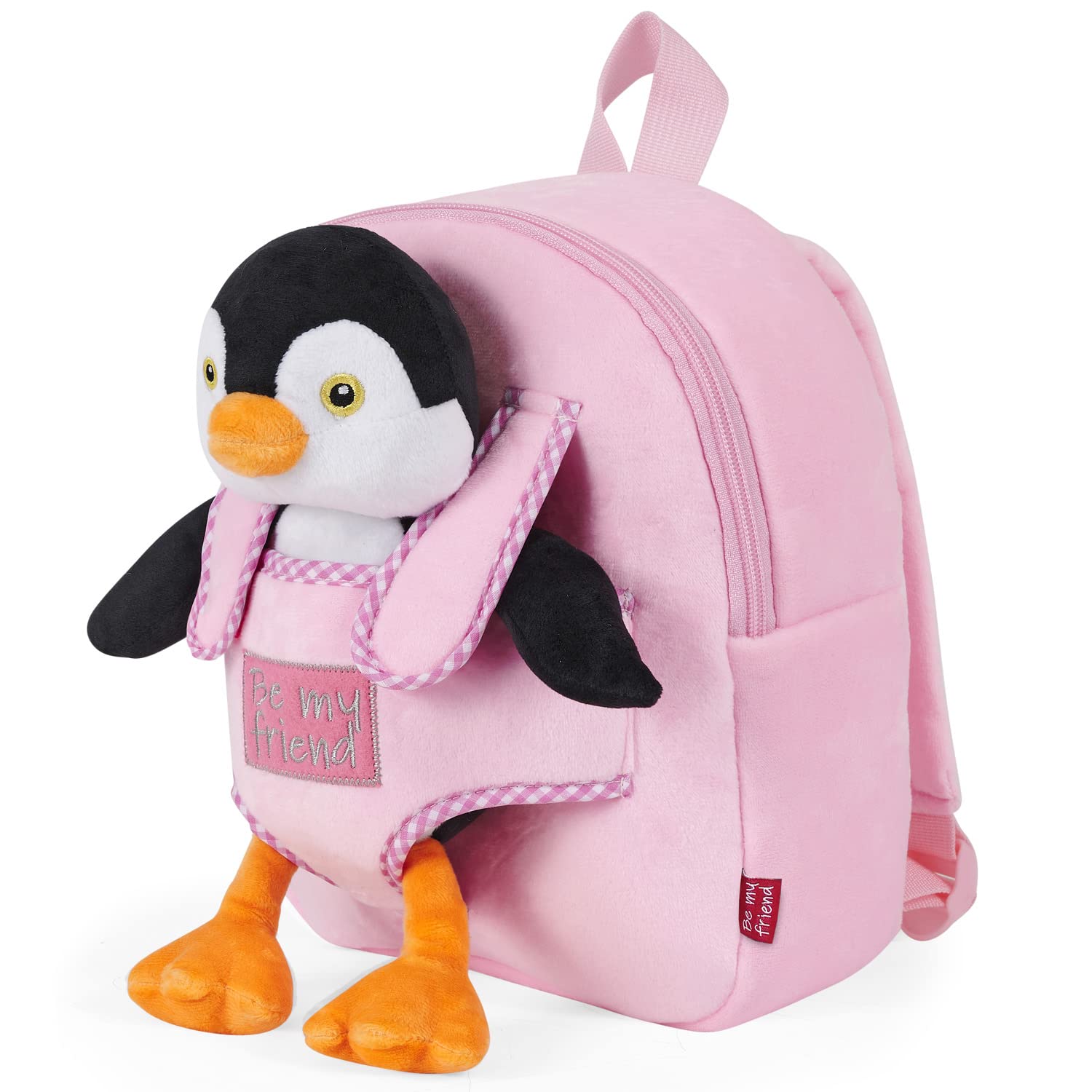 PERLETTI - Mochila Infantil Grande de Animal de Peluche - Bolso para Niños Niñas 3 4 5 Años con Muñeco Extraíble para Escuela Guarderia Viaje - Bolsa Escolar Suave - 21x27x9 cm