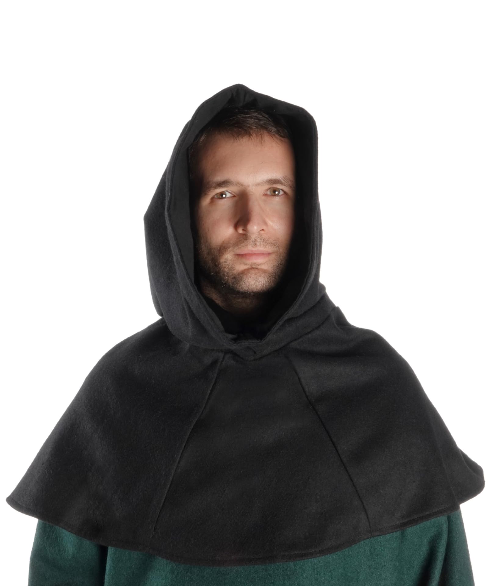 Hemad Men's Black Hood - Medieval-Larp Wool Felt Head Wear