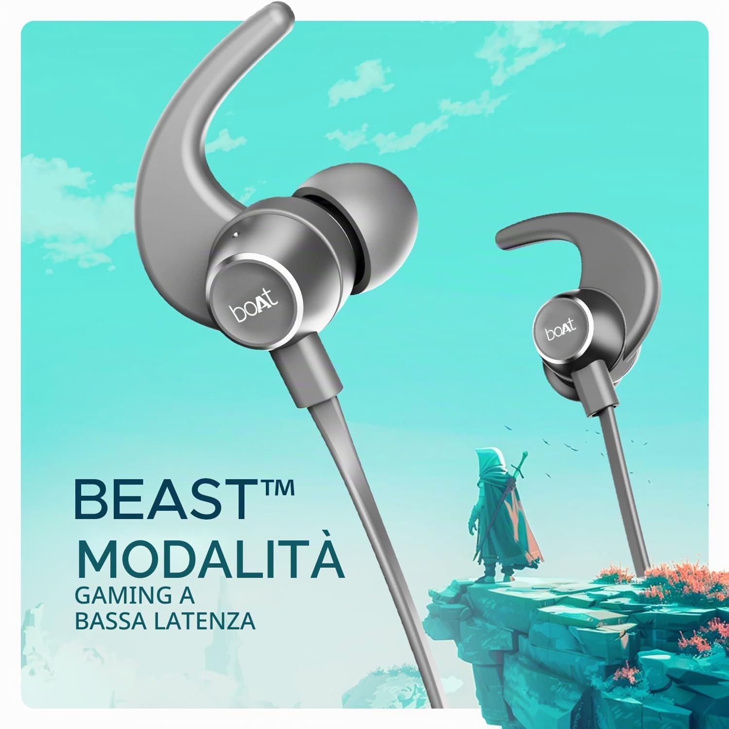 boAt Rockerz 255 Pro +, batteria 60 ore, ricarica rapida, IPX7, doppio accoppiamento, bassa latenza, auricolari magnetici, archetto da collo Bluetooth, wireless con microfono (grigio cosmico)