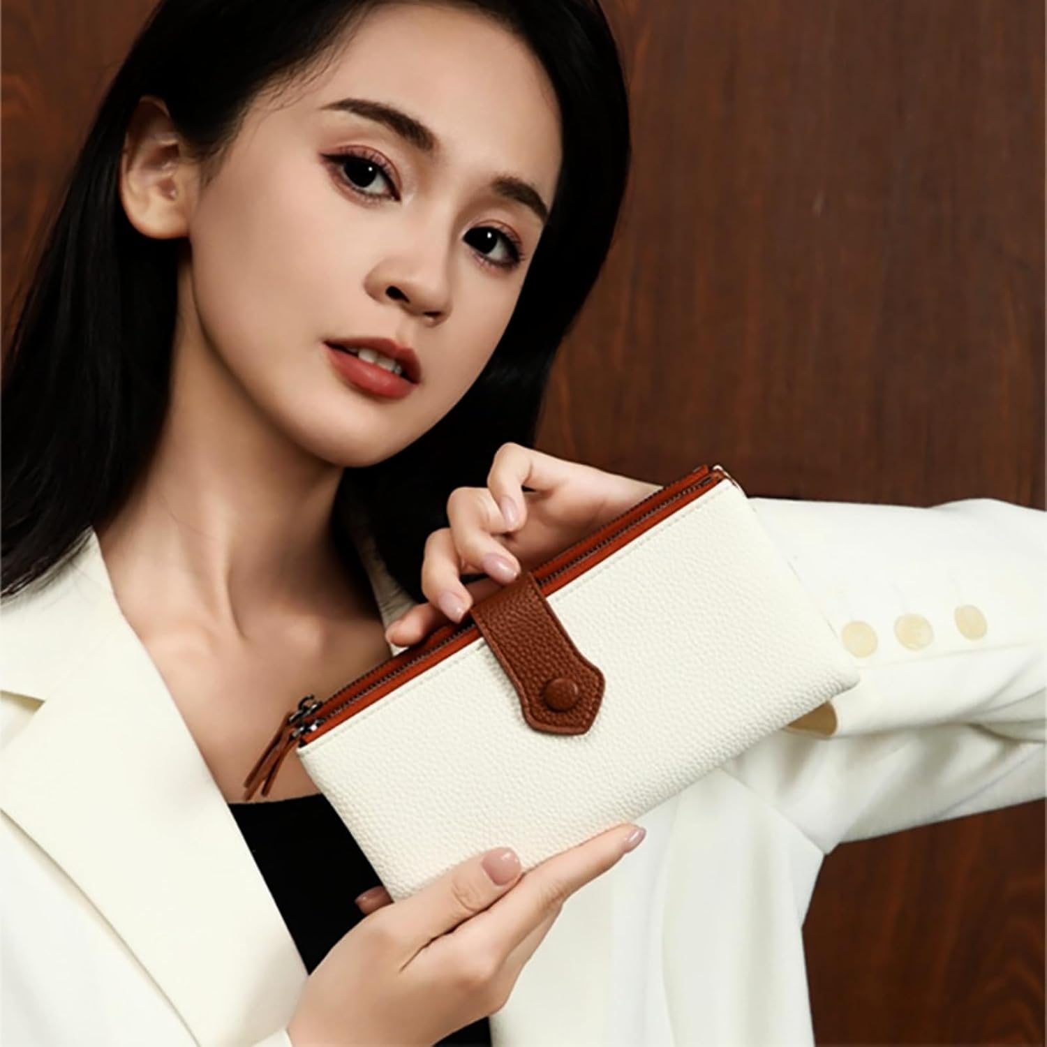 Women's Wallet RFID Blocking Soft Leather Slim Bifold Ladies Card Holder with Double Zipper Pocket - Image 9