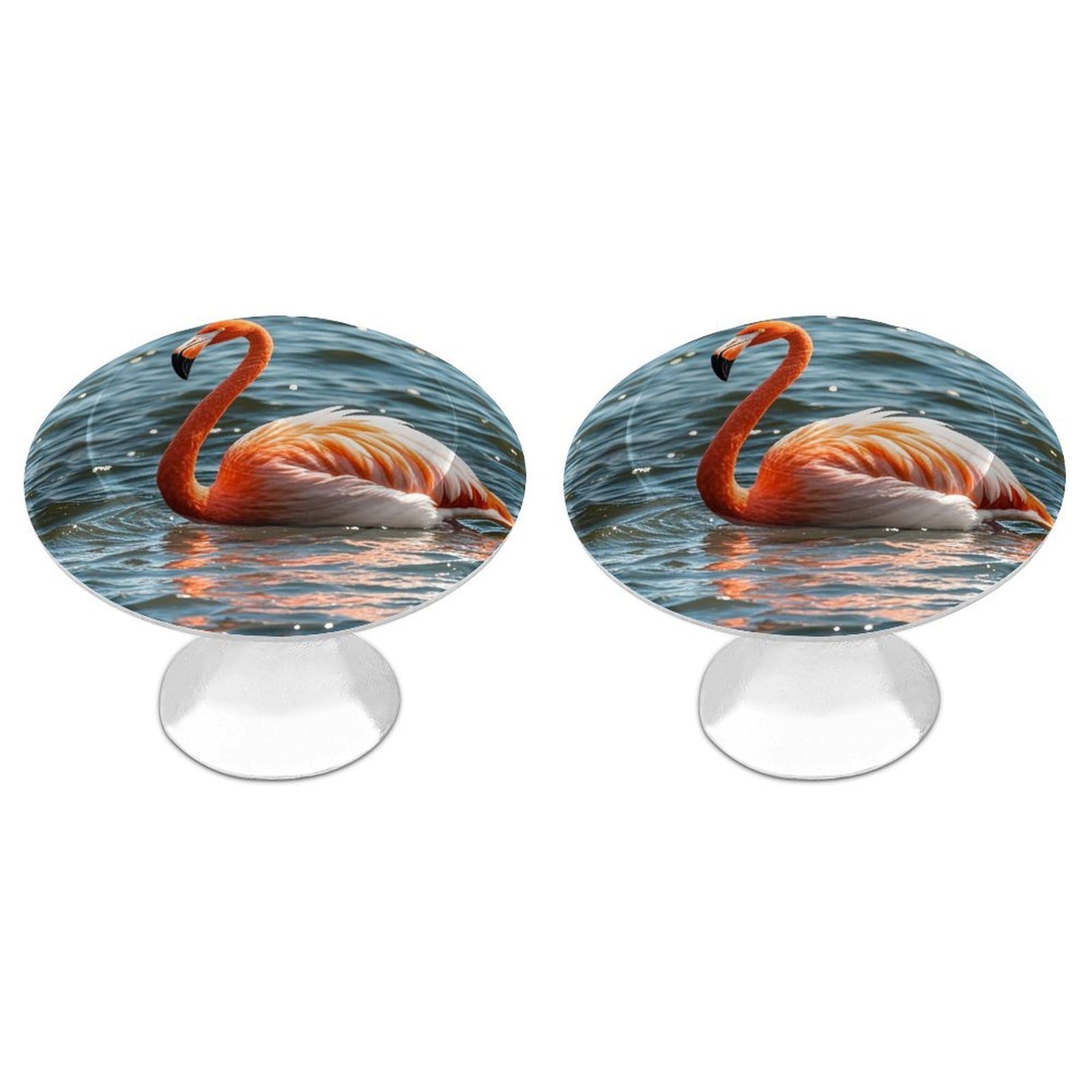 FekiLoot Round Cabinet Knob 2 Pack Kitchen Drawer Knobs Stainless Steel Round Drawer Pulls Modern Cabinet Hardware Flamingo Drawer Hardware for Dresser Closet Door Knobs