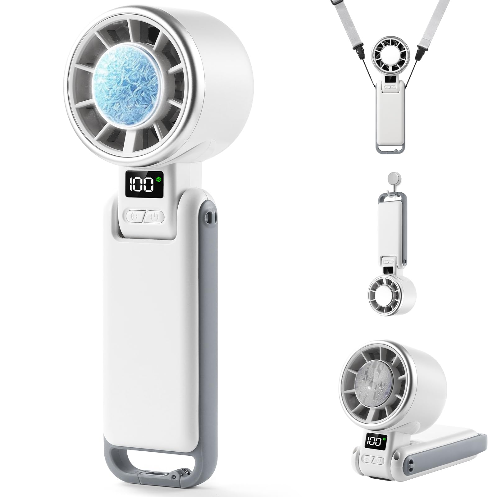 Curloni Portable Handheld Turbo Fan with Ice Cooling, 4000mAh Hand Fan Rechargeable, 5 Speeds Turbo Personal Fan with LED Display, Mini Fan for Travel, Makeup, Outdoor