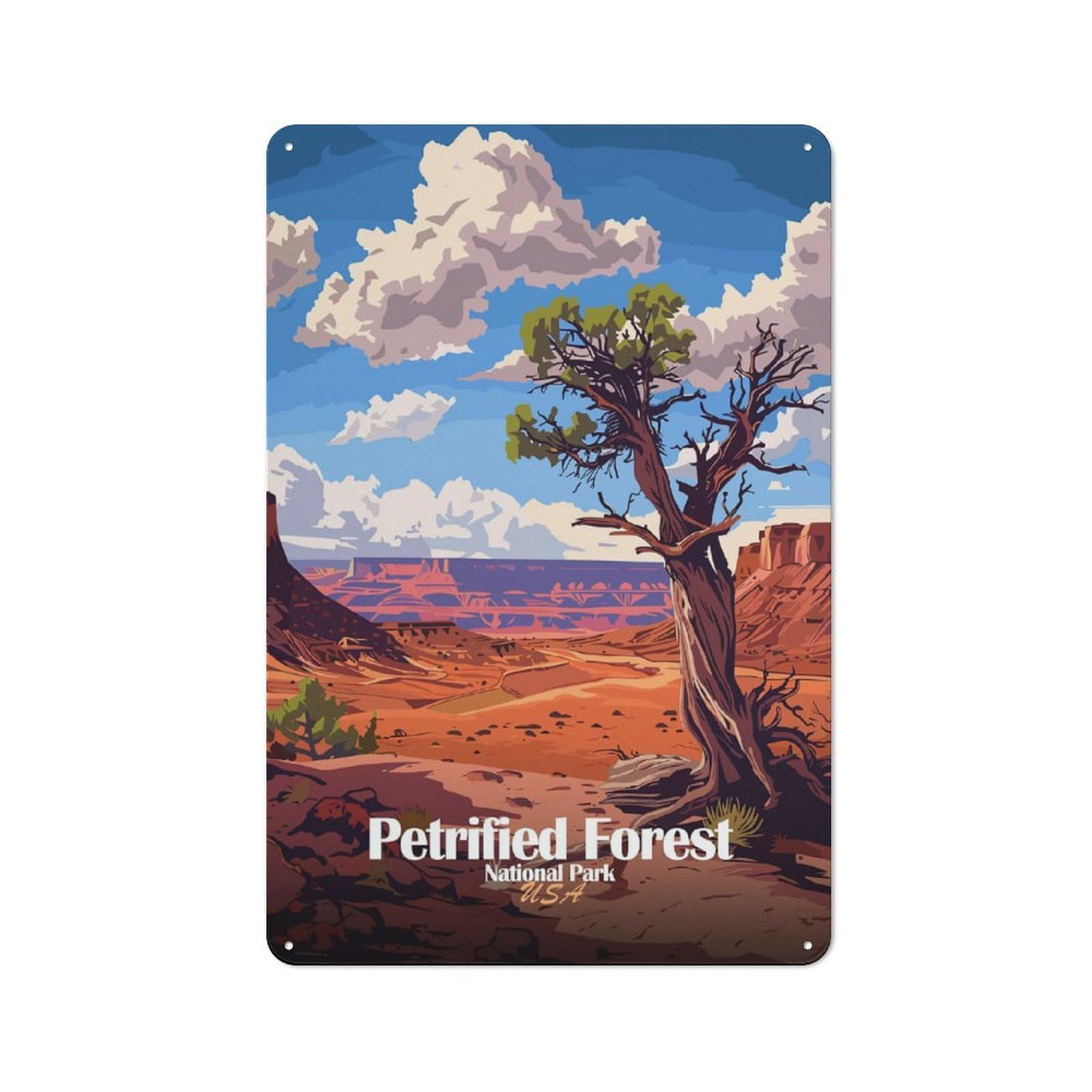 Junmoney Petrified Forest National Park Illustration Modern Vintage Metal Wall Decor 30X20cm, Office Metal Sign For Office, Study, Studio Or Hallway
