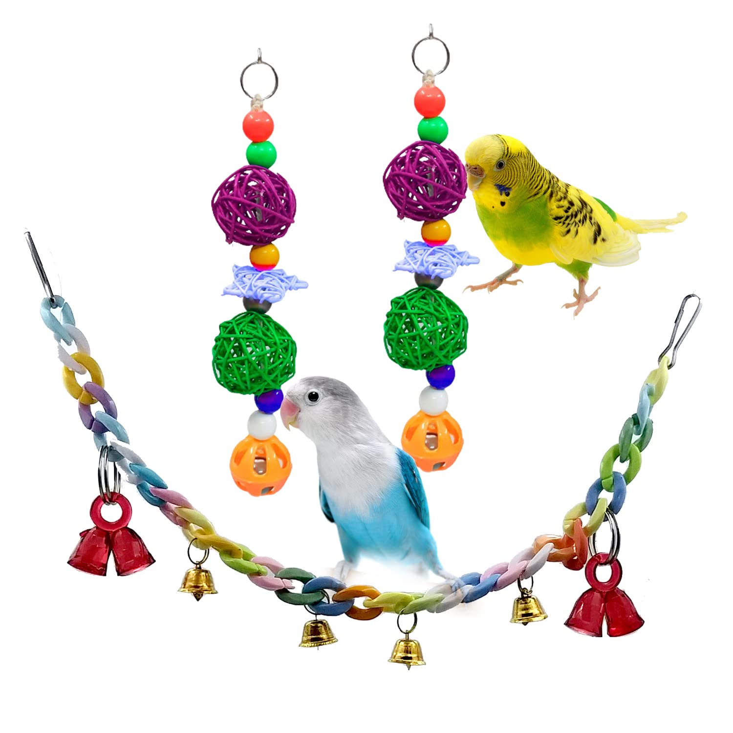 Jainsons Pet Products Bird Toys Parrot Swing Toy with Colorful Bell and Bird Cage Hanging 2 Chew Toys for Small Parakeets Cockatiels, Conures, Macaws, Lovebirds, Finches Set of 3 pcs (B09MKPMYXR) Amazon Price History, Amazon Price Tracker