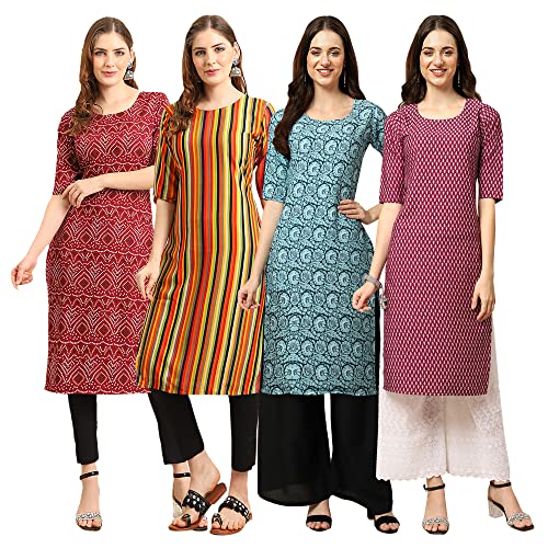 Image of Pinkmint Women's Crepe Digital Print Straight Kurta [Pack of 4]